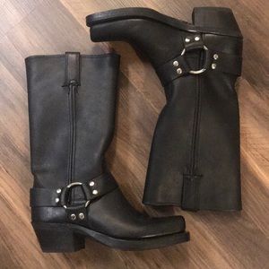 Frye Harness Black Leather Boots